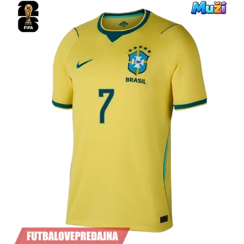 Lacne Muži Futbalové dres Brazília Vinicius Junior #7 MS 2026 Krátky Rukáv - Domáci